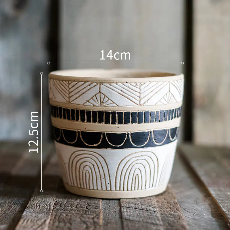 Macetero Alto con Patrón Egipcio para Decoración de Jardín