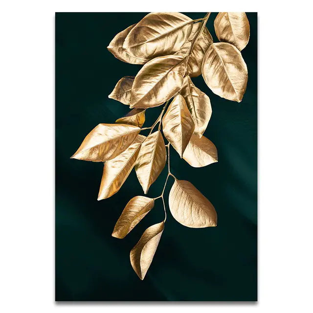 Quadre de Lona de Fulla d'Or de Planta Abstracta Moderna HD