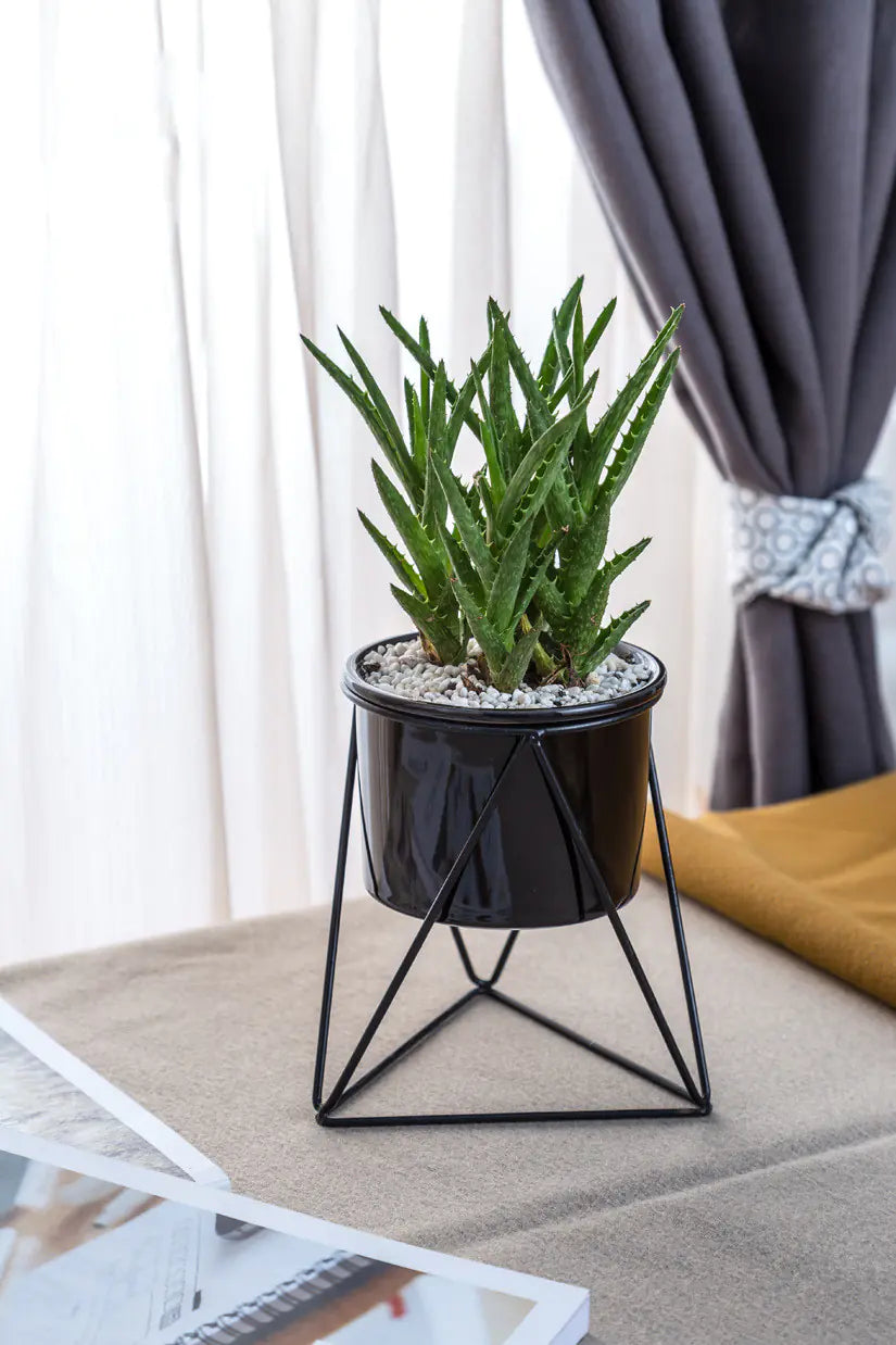 Set de Macetero Cerámico Triangular Nórdico con Soporte de Hierro