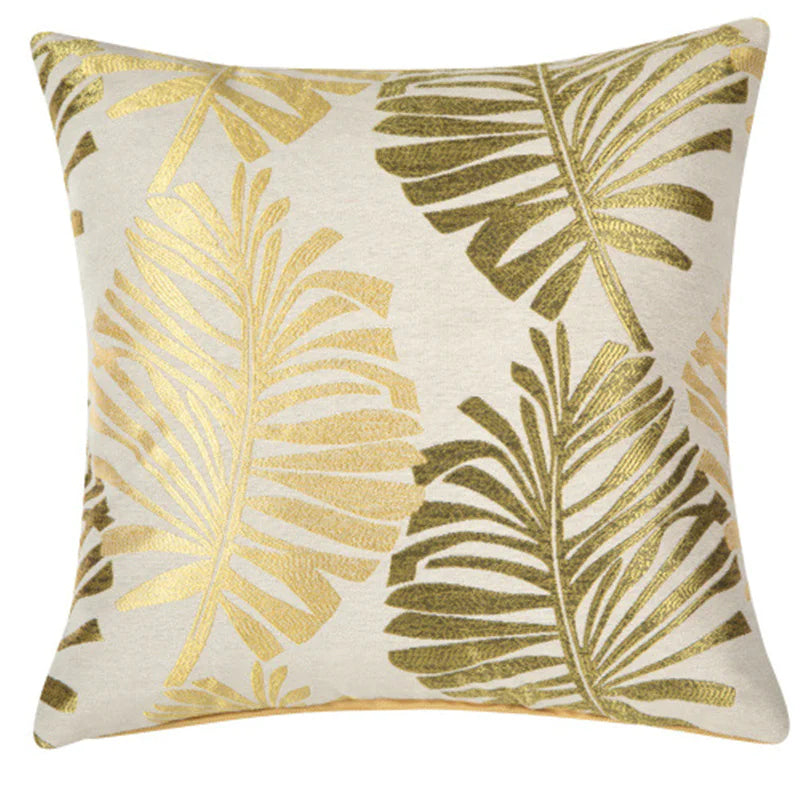 Linen Cushion Cover with Leaf Print