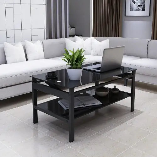 Two-tiered glass coffee table