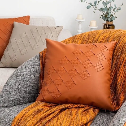 Funda de cojín Tejida de Cuero Artificial