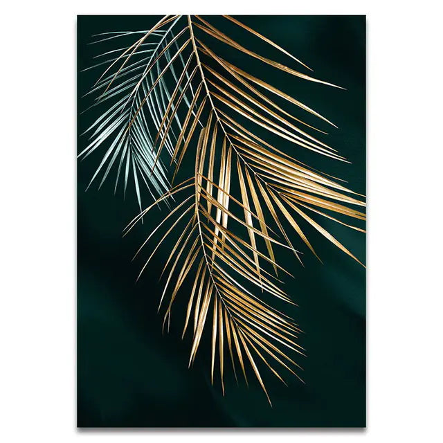 Quadre de Lona de Fulla d'Or de Planta Abstracta Moderna HD