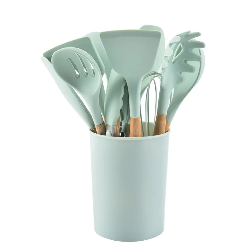 12-Piece Silicone Kitchen Utensil Set with Wooden Handles