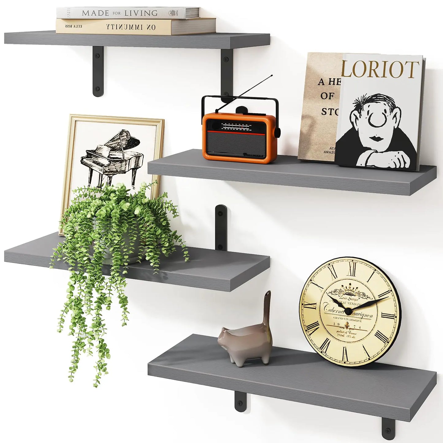 Estantes Flotantes para Pared Gris (Set de 4)