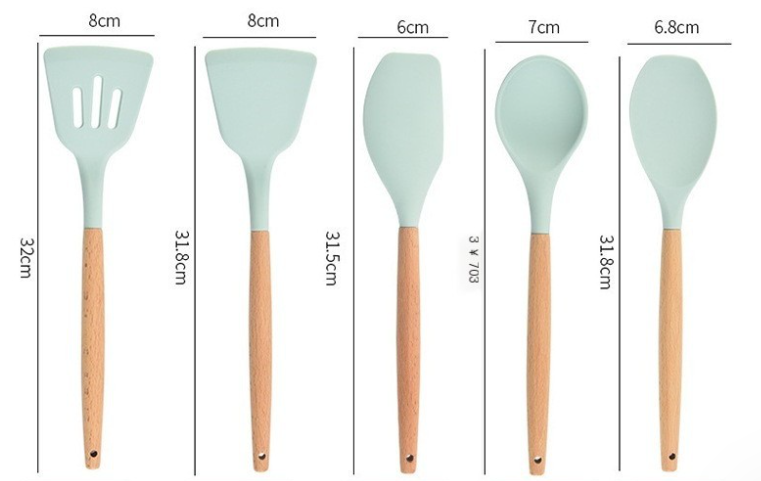 12-Piece Silicone Kitchen Utensil Set with Wooden Handles