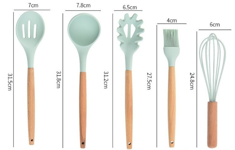 12-Piece Silicone Kitchen Utensil Set with Wooden Handles