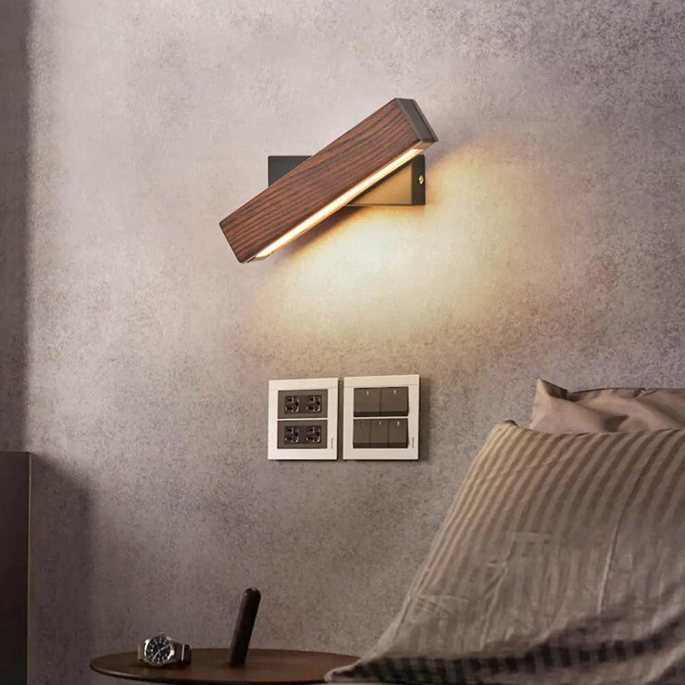 Minimalist Rotating LED Wooden Wall Lamp