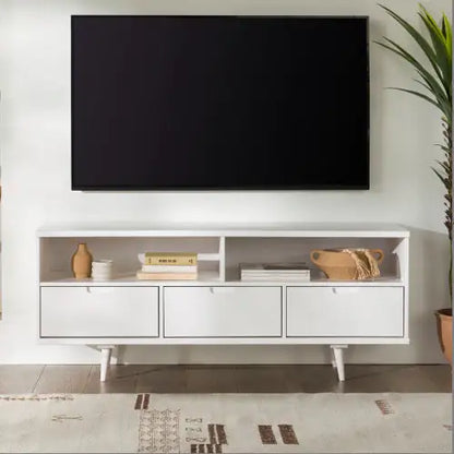 Solid Wood TV Stand with 3 Drawers for TVs up to 65" - White