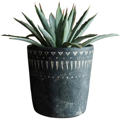 Vintage Black Ceramic Planter Vase with African Elements