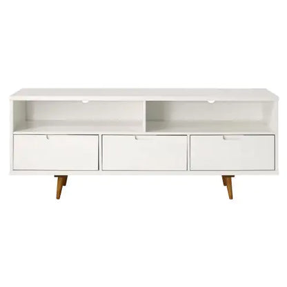 Solid Wood TV Stand with 3 Drawers for TVs up to 65" - White
