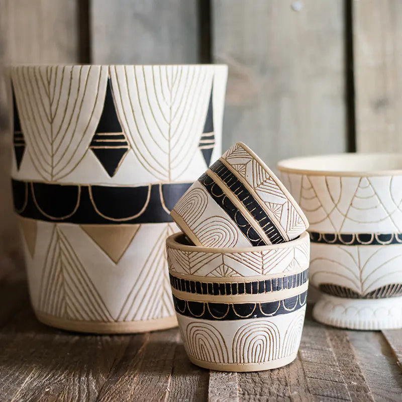 Tall Planter with Egyptian Pattern for Garden Decoration