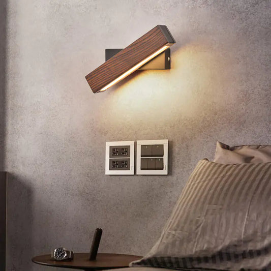 Minimalist Rotating LED Wooden Wall Lamp