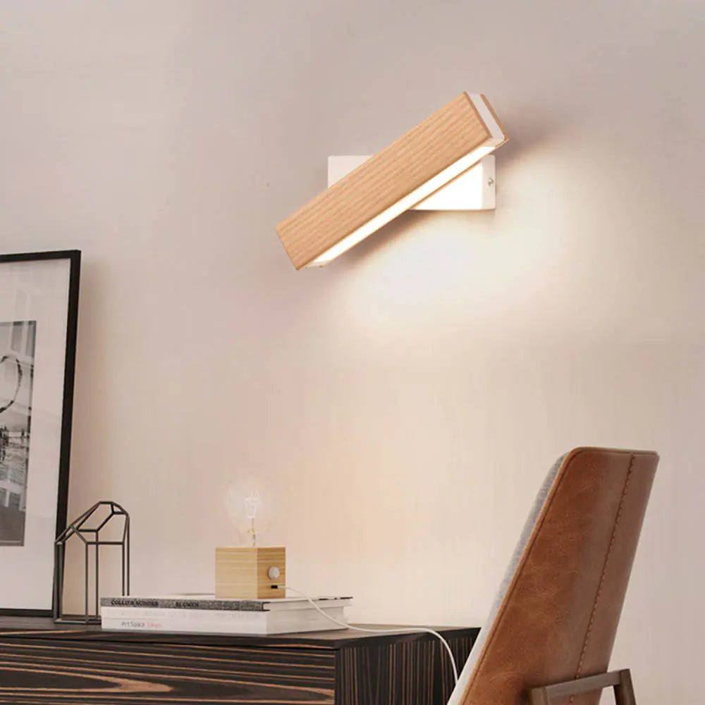 Minimalist Rotating LED Wooden Wall Lamp