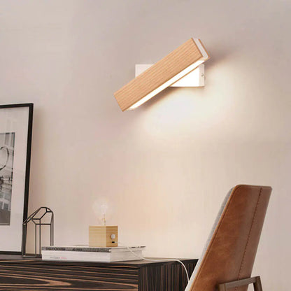 Minimalist Rotating LED Wooden Wall Lamp