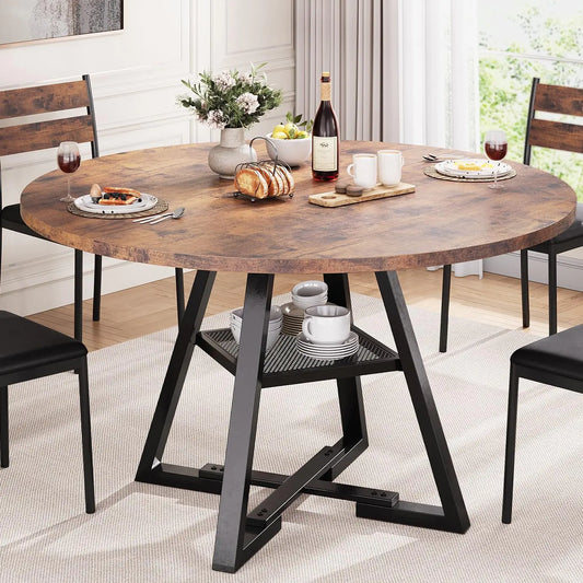 Round wooden dining table