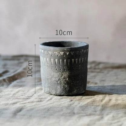 Vintage Black Ceramic Planter Vase with African Elements