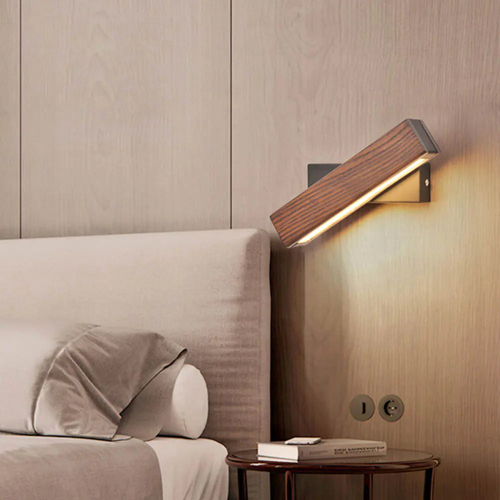 Minimalist Rotating LED Wooden Wall Lamp