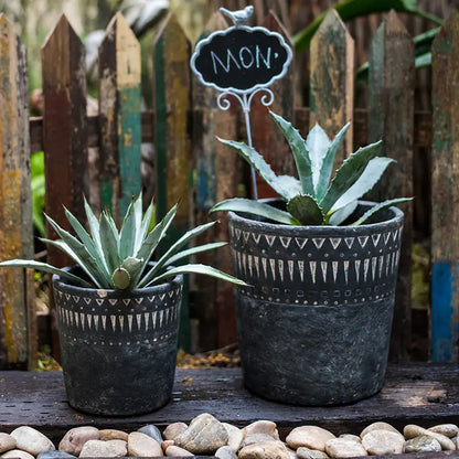 Vintage Black Ceramic Planter Vase with African Elements