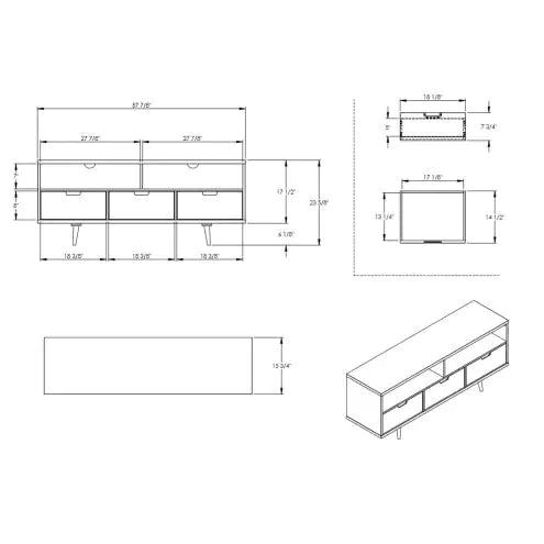 Solid Wood TV Stand with 3 Drawers for TVs up to 65" - White