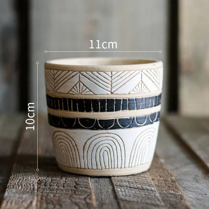 Tall Planter with Egyptian Pattern for Garden Decoration