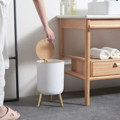 Creative Nordic Style Wooden Waste Bin with Lid