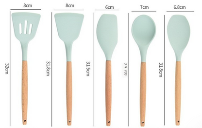 12-Piece Silicone Kitchen Utensil Set with Wooden Handles