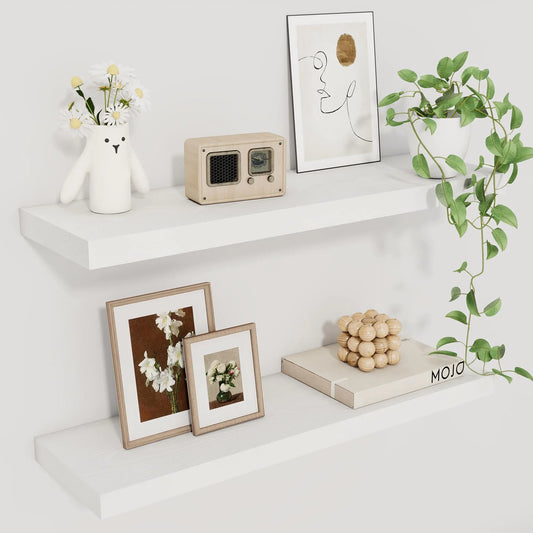 Estantes Flotantes para Pared en Madera Rústica (Set Blanco de 2)