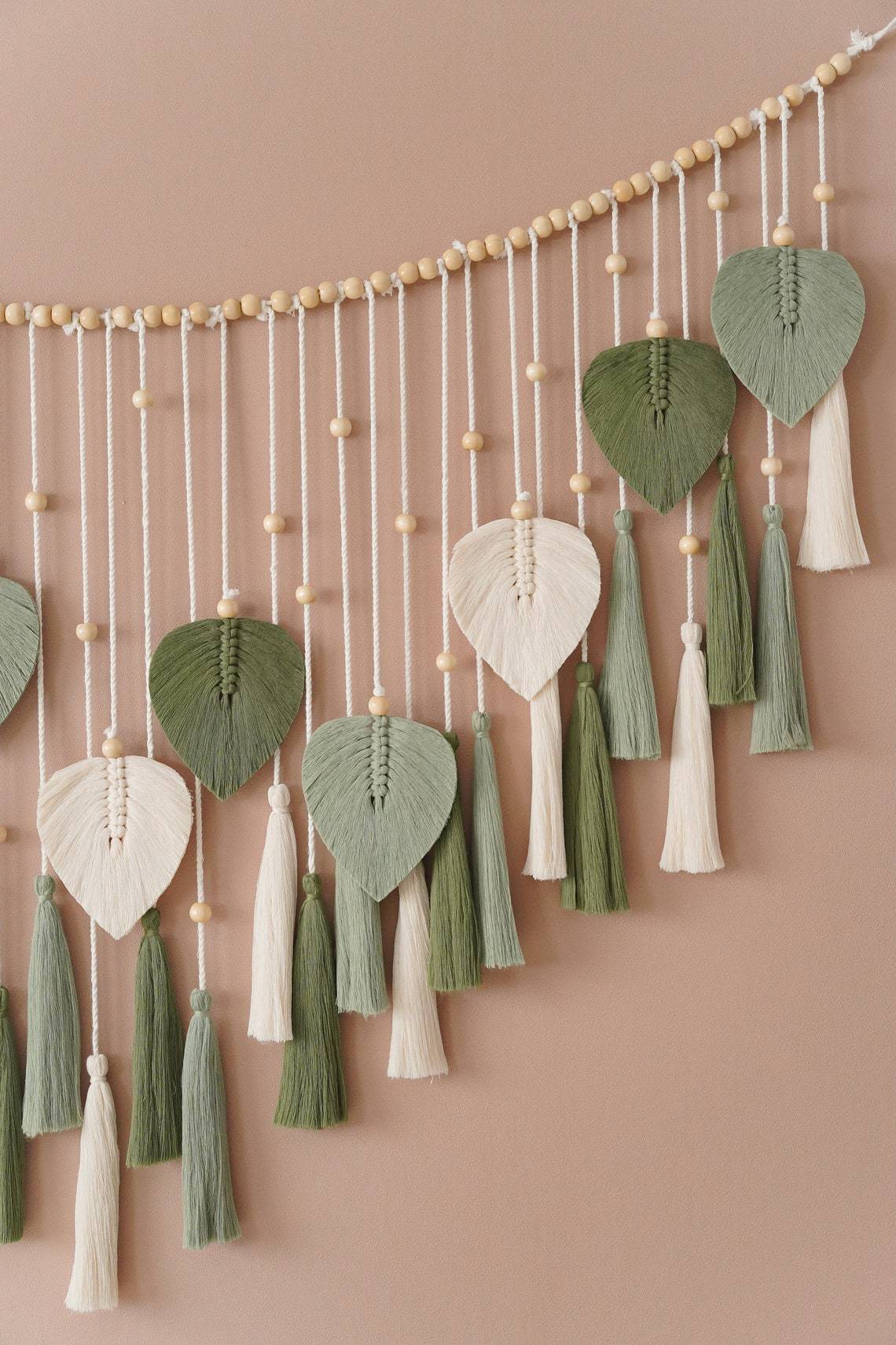 Handwoven Bohemian Tapestry with Leaf Design