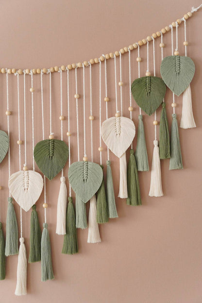 Handwoven Bohemian Tapestry with Leaf Design