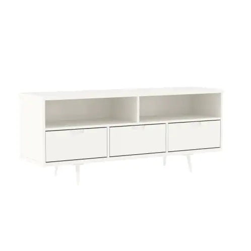 Solid Wood TV Stand with 3 Drawers for TVs up to 65" - White